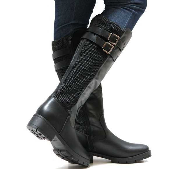 Elastic Panel Buckle Riding Over-The-Knee Boots main image 0